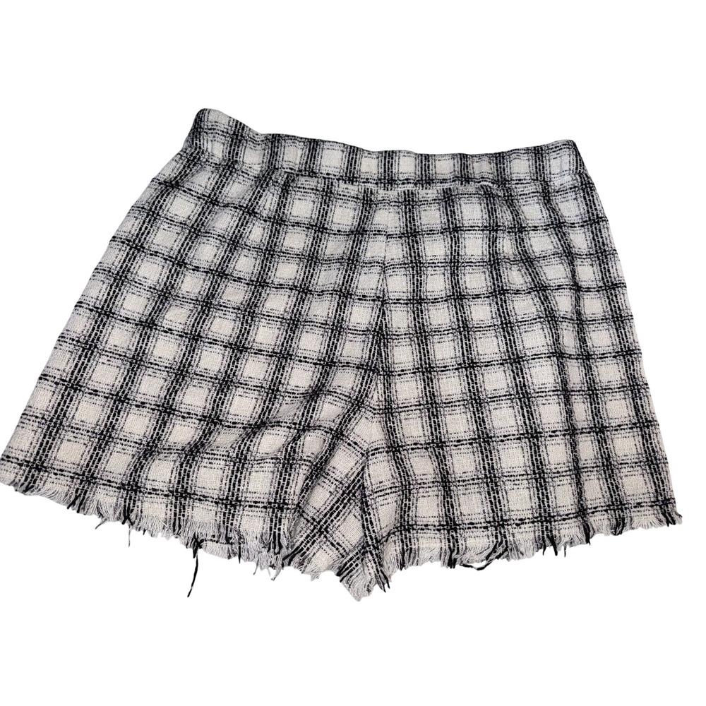 Umgee Women‎ Black White Plaid Tweed Metallic Pleated Frayed Hem Skort L A0291 - Picture 2 of 7